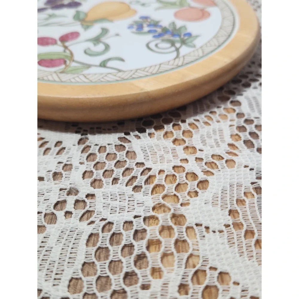 Vintage Dansk Umbrian Fruits‎ Tile And Wood Trivet MCM Thailand 7